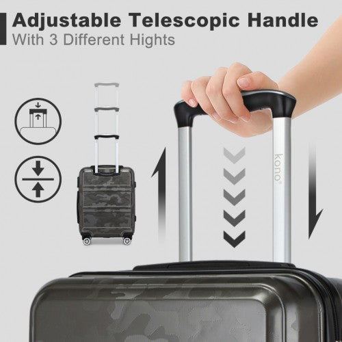 K1871-1L - Kono ABS 20 Inch Sculpted Horizontal Design Cabin Luggage - Camouflage Grey And Black