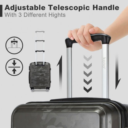 K1871-1L - Kono ABS 20 Inch Sculpted Horizontal Design Cabin Luggage - Camouflage Grey And Black