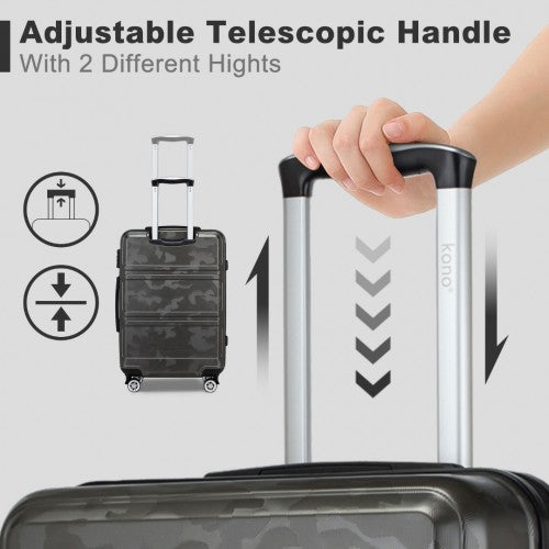 K1871-1L - Kono ABS 24 Inch Sculpted Horizontal Design Suitcase - Camouflage Grey And Black