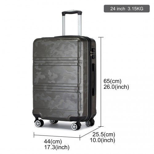 K1871-1L - Kono ABS 24 Inch Sculpted Horizontal Design Suitcase - Camouflage Grey And Black