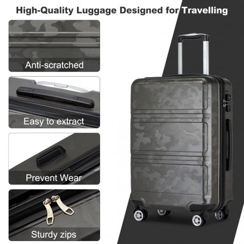 K1871-1L - Kono ABS 24 Inch Sculpted Horizontal Design Suitcase - Camouflage Grey And Black