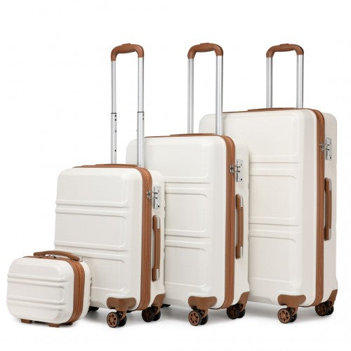 Easy Luggage K1871-1L - Kono ABS Sculpted Horizontal Design 4 Pcs Suitcase Set With Vanity Case - Cream
