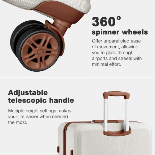 K1871-1L - Kono ABS+PC 32 Inch Extra-Large Suitcase, Sculpted Horizontal Design, Hard-Shell Wheeled Luggage with Telescopic Handle - Cream
