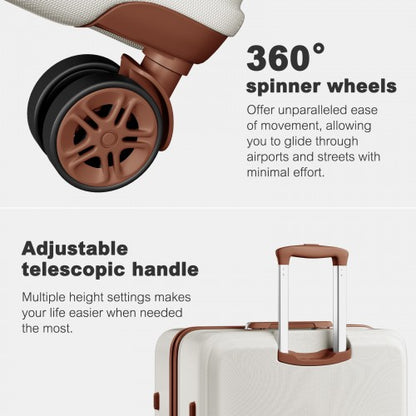 K1871-1L - Kono ABS+PC 32 Inch Extra-Large Suitcase, Sculpted Horizontal Design, Hard-Shell Wheeled Luggage with Telescopic Handle - Cream
