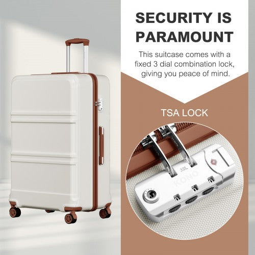 K1871-1L - Kono ABS+PC 32 Inch Extra-Large Suitcase, Sculpted Horizontal Design, Hard-Shell Wheeled Luggage with Telescopic Handle - Cream