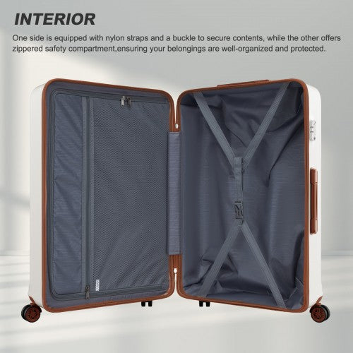 K1871-1L - Kono ABS+PC 32 Inch Extra-Large Suitcase, Sculpted Horizontal Design, Hard-Shell Wheeled Luggage with Telescopic Handle - Cream