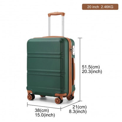 K1871-1L - Kono ABS 20 Inch Sculpted Horizontal Design Cabin Luggage - Green And Brown