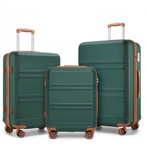 K1871-1L - Kono ABS Sculpted Horizontal Design 3 Piece Suitcase Set - Green And Brown