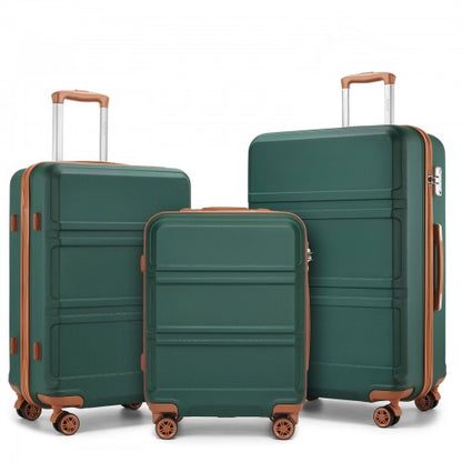 K1871-1L - Kono ABS Sculpted Horizontal Design 3 Piece Suitcase Set - Green And Brown