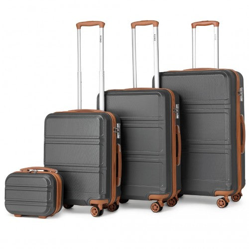 Easy Luggage K1871-1L - Kono ABS Sculpted Horizontal Design 4 Pcs Suitcase Set With Vanity Case - Grey And Brown