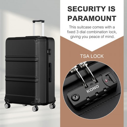 K1871-1L - Kono ABS+PC 32 Inch Extra-Large Suitcase, Sculpted Horizontal Design, Hard-Shell Wheeled Luggage with Telescopic Handle - Black