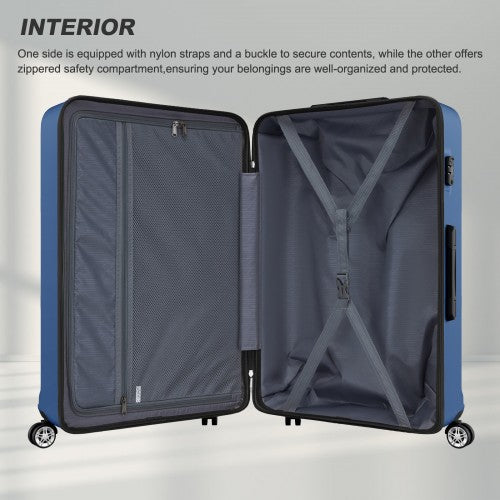 K1871-1L - Kono ABS+PC 32 Inch Extra-Large Suitcase, Sculpted Horizontal Design, Hard-Shell Wheeled Luggage with Telescopic Handle - Navy