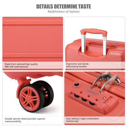 K1871-1L - Kono ABS 20 Inch Sculpted Horizontal Design Cabin Luggage - Coral