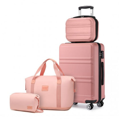 K1871-1L+EA2212 - Kono ABS 4 Wheel Suitcase Set With Vanity Case And Weekend Bag And Toiletry Bag - Pink