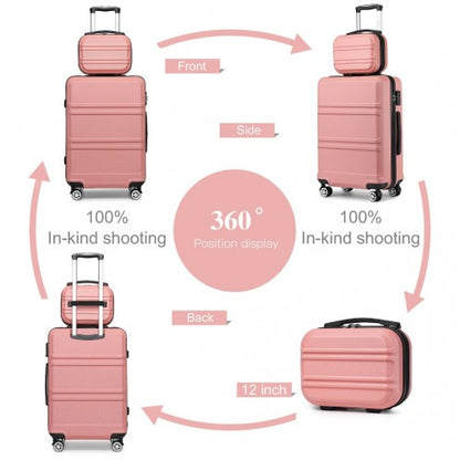 K1871-1L+EA2212 - Kono ABS 4 Wheel Suitcase Set With Vanity Case And Weekend Bag And Toiletry Bag - Pink