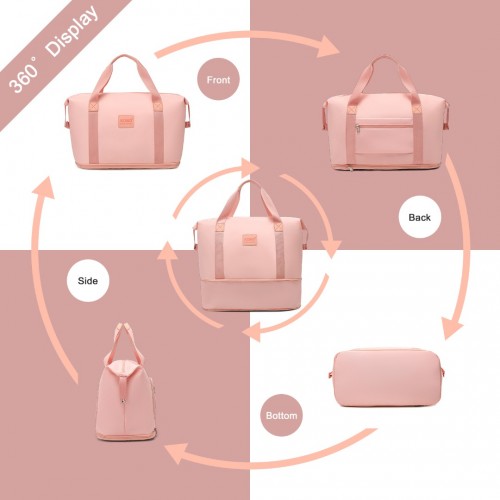 K1871-1L+EA2212 - Kono ABS 4 Wheel Suitcase Set With Vanity Case And Weekend Bag And Toiletry Bag - Pink