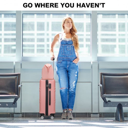 K1871-1L+EA2212 - Kono ABS 4 Wheel Suitcase Set With Vanity Case And Weekend Bag And Toiletry Bag - Pink