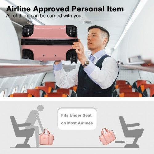 K1871-1L+EA2212 - Kono ABS 4 Wheel Suitcase Set With Vanity Case And Weekend Bag And Toiletry Bag - Pink