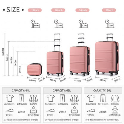K1871-1L - Kono ABS Sculpted Horizontal Design 4 Pcs Suitcase Set With Vanity Case - Nude