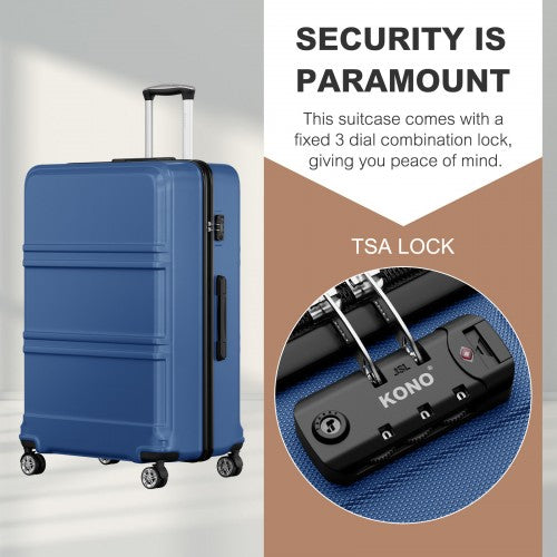 K1871-1L - Kono ABS+PC 32 Inch Extra-Large Suitcase, Sculpted Horizontal Design, Hard-Shell Wheeled Luggage with Telescopic Handle - Navy
