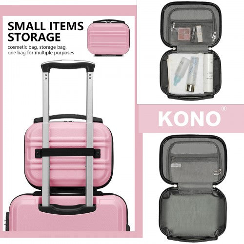 K1871-1L - Kono ABS Sculpted Horizontal Design 4 Pcs Suitcase Set With Vanity Case - Pink