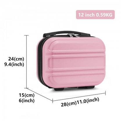 K1871-1L - Kono ABS Sculpted Horizontal Design 4 Pcs Suitcase Set With Vanity Case - Pink