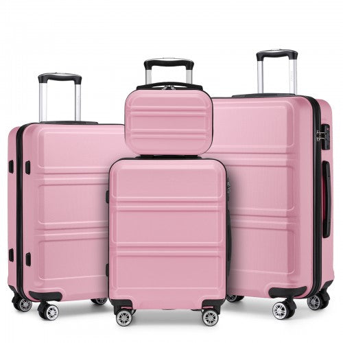 K1871-1L - Kono ABS Sculpted Horizontal Design 4 Pcs Suitcase Set With Vanity Case - Pink