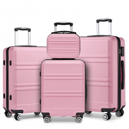K1871-1L - Kono ABS Sculpted Horizontal Design 4 Pcs Suitcase Set With Vanity Case - Pink