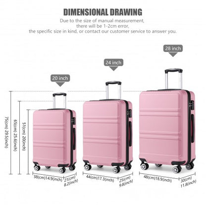 K1871-1L - Kono ABS Sculpted Horizontal Design 4 Pcs Suitcase Set With Vanity Case - Pink