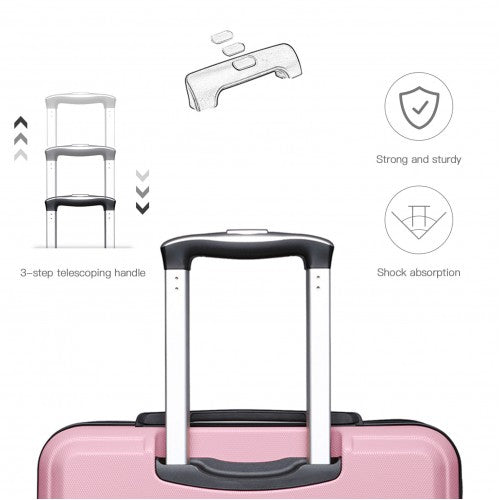 K1871-1L - Kono ABS Sculpted Horizontal Design 4 Pcs Suitcase Set With Vanity Case - Pink