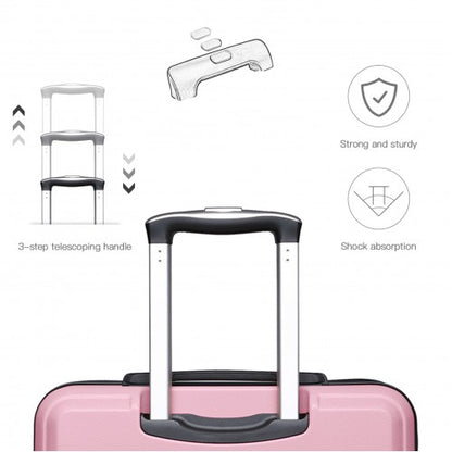 K1871-1L - Kono ABS Sculpted Horizontal Design 4 Pcs Suitcase Set With Vanity Case - Pink