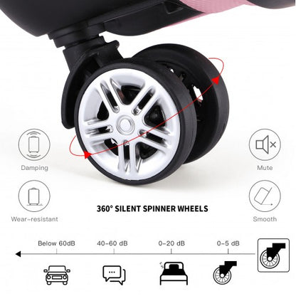 K1871-1L - Kono ABS Sculpted Horizontal Design 4 Pcs Suitcase Set With Vanity Case - Pink