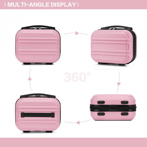 K1871-1L - Kono ABS Sculpted Horizontal Design 4 Pcs Suitcase Set With Vanity Case - Pink