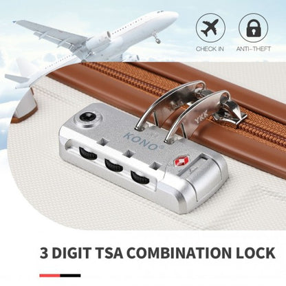K1871-1L - Kono ABS 4 Wheel Suitcase Set with Vanity Case - Cream