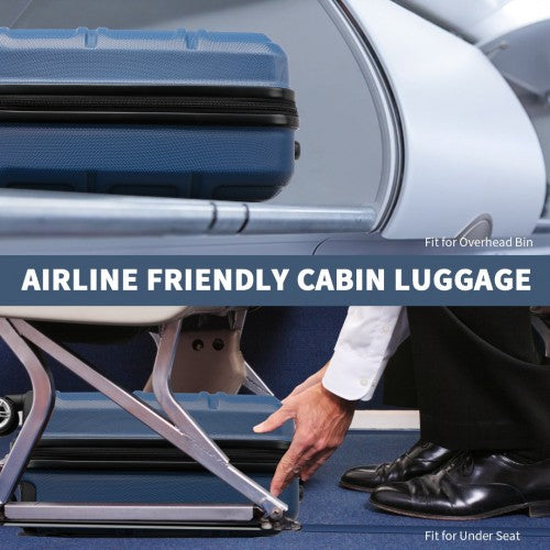 K1871-1L - Kono ABS 16 Inch Sculpted Horizontal Design Cabin Luggage - Navy