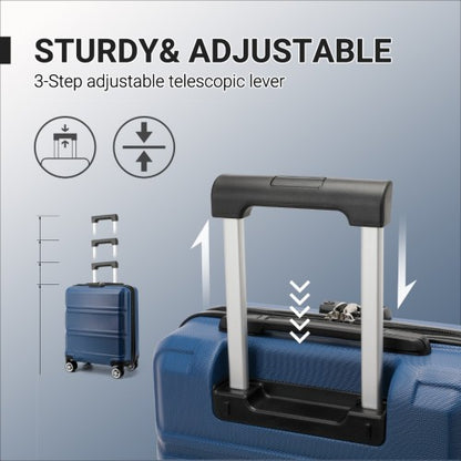 K1871-1L - Kono ABS 16 Inch Sculpted Horizontal Design Cabin Luggage - Navy