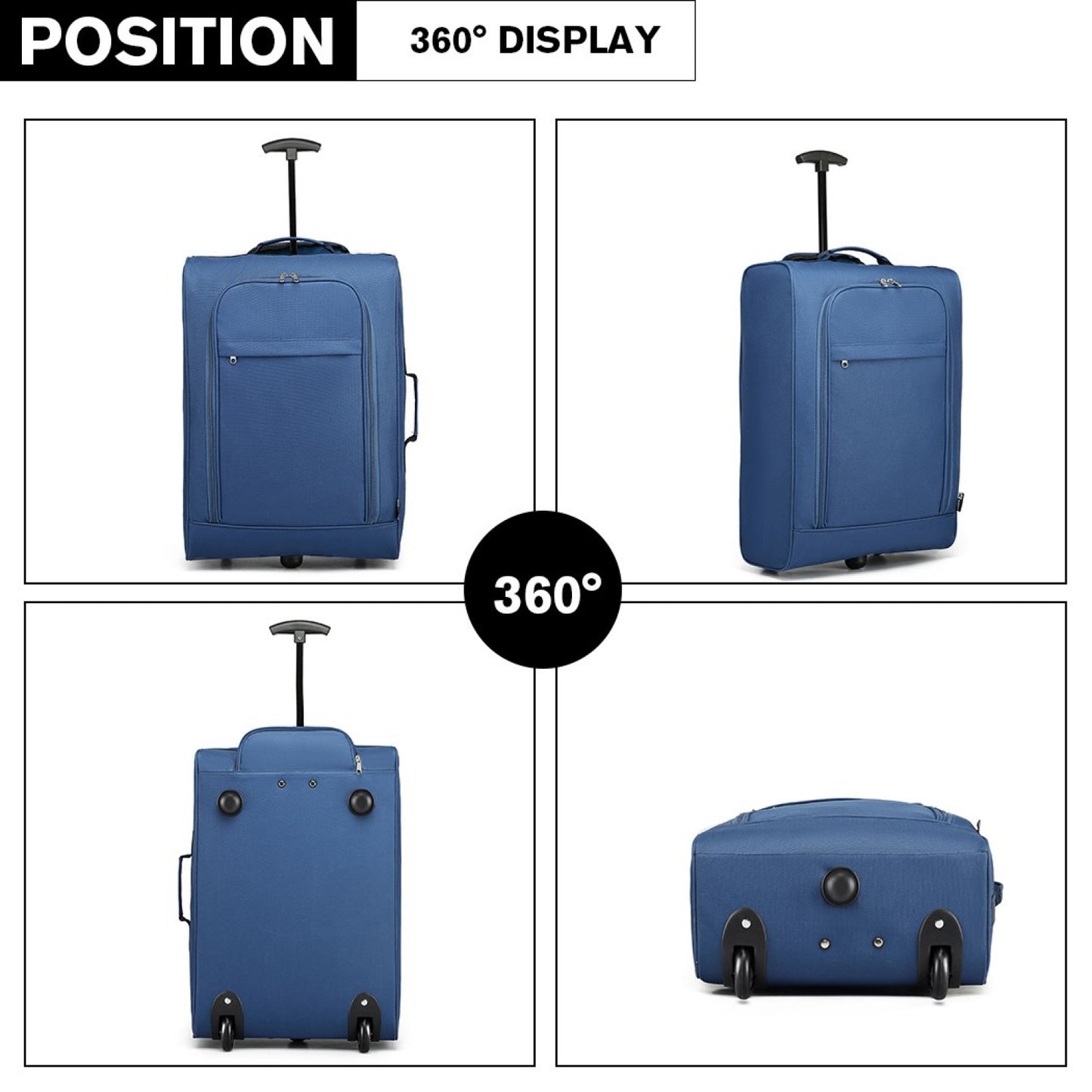 Kono 20" K1873-2 - SOFT SHELL HAND LUGGAGE - BLACK