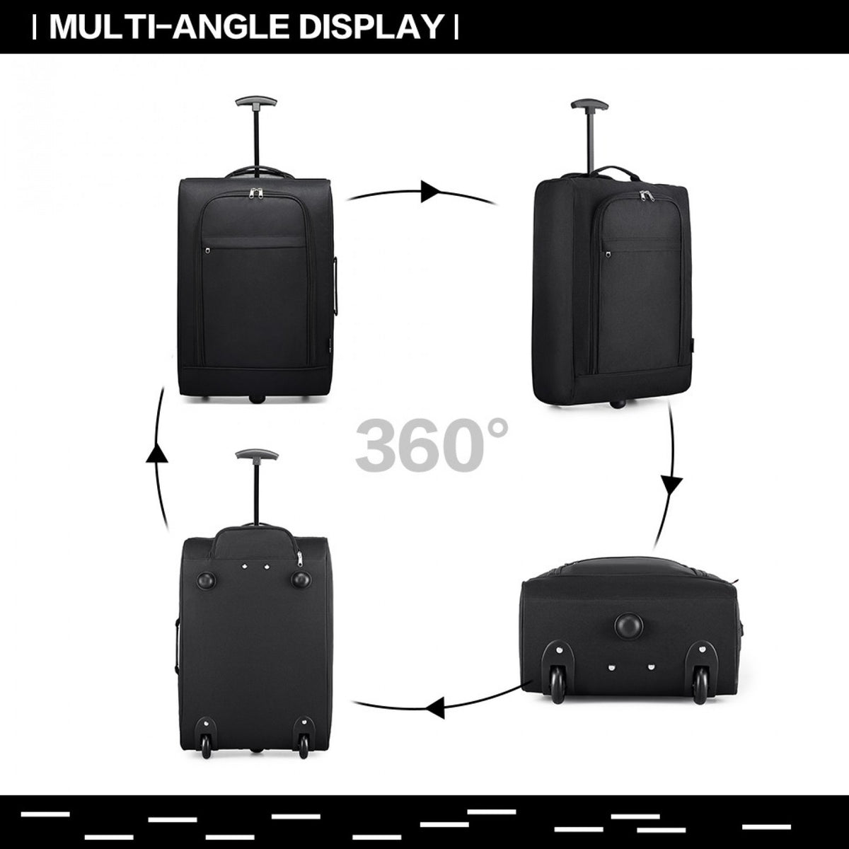 Kono 20" K1873-2 - SOFT SHELL HAND LUGGAGE - BLACK