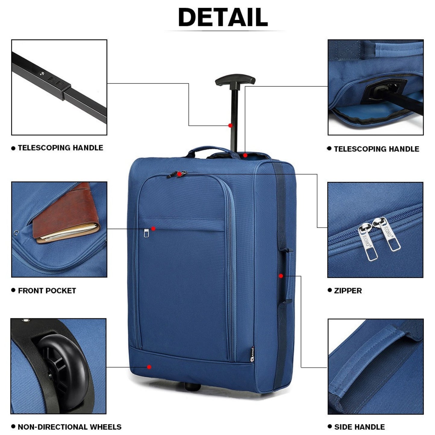 Kono 20" K1873-2 - SOFT SHELL HAND LUGGAGE - BLACK