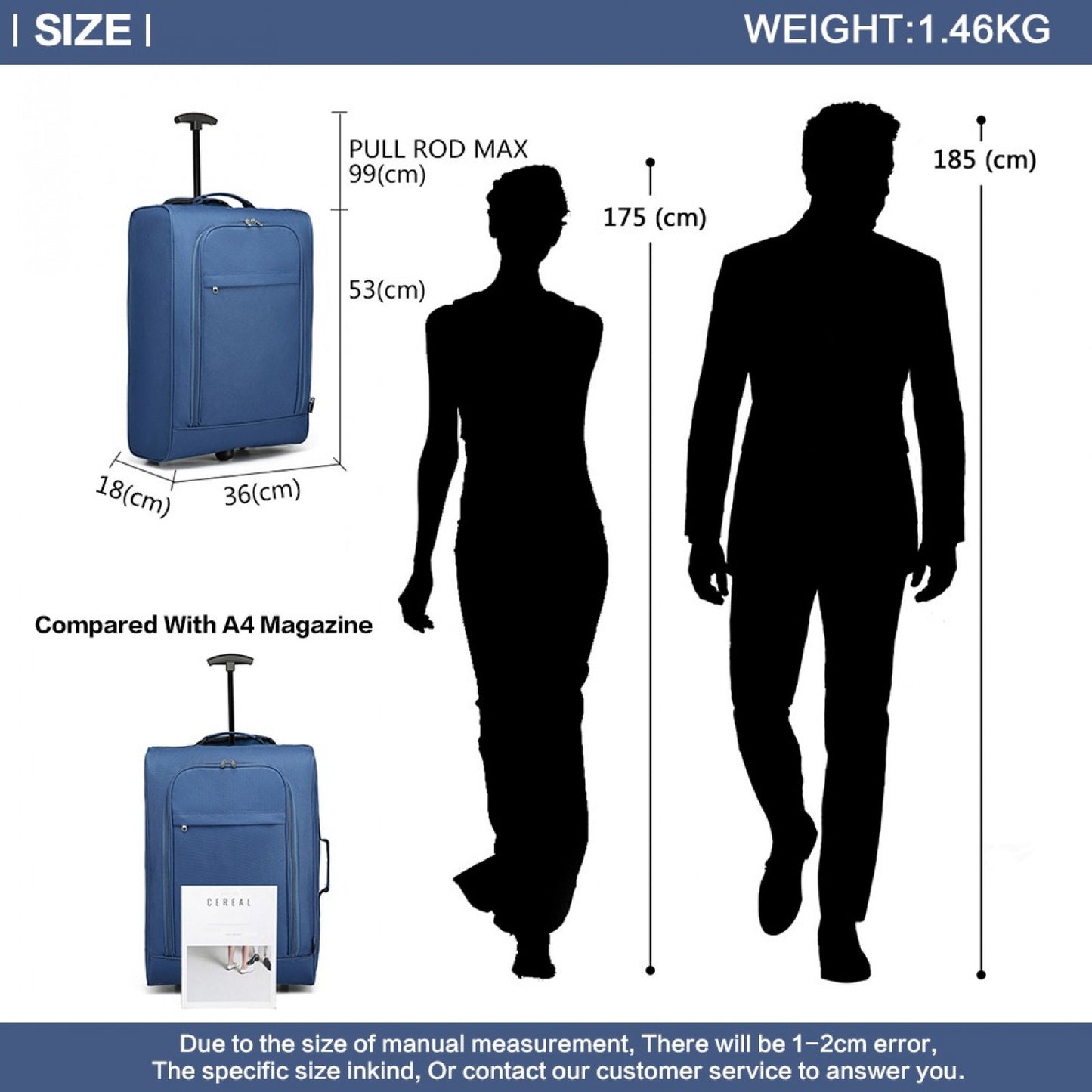 Kono 20" K1873-2 - SOFT SHELL HAND LUGGAGE - BLACK