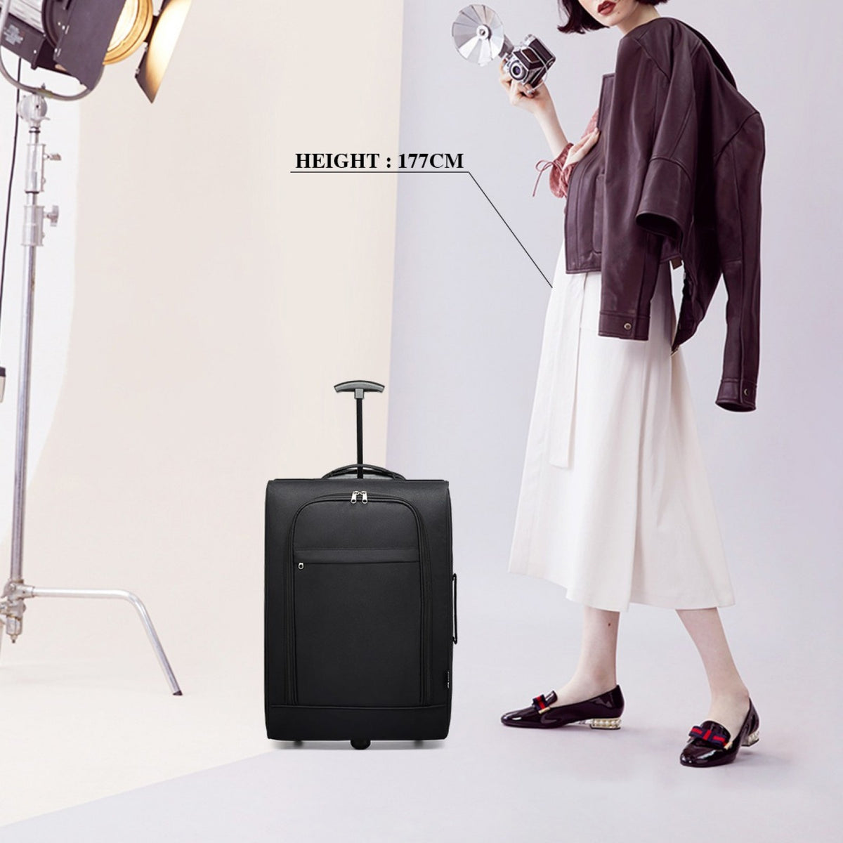 Kono 20" K1873-2 - SOFT SHELL HAND LUGGAGE - BLACK