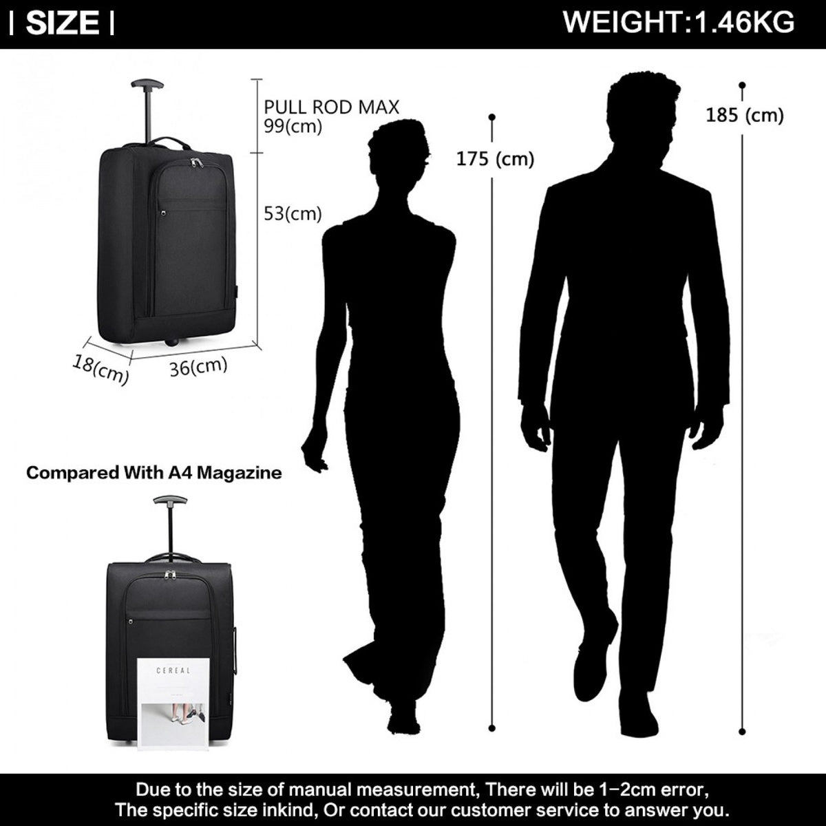 Kono 20" K1873-2 - SOFT SHELL HAND LUGGAGE - BLACK