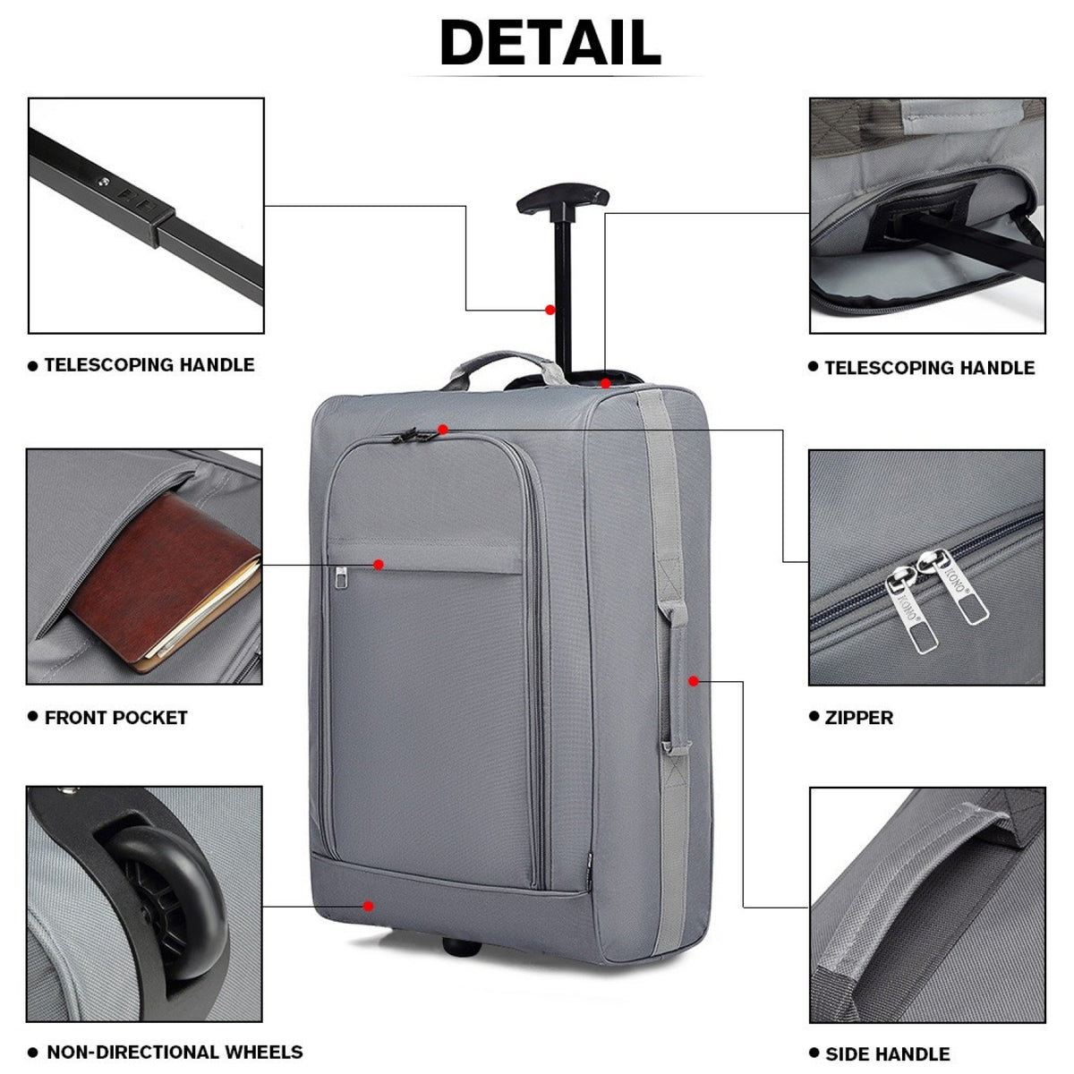 Kono 20" K1873-2 - SOFT SHELL HAND LUGGAGE - BLACK