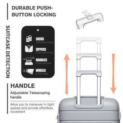 Easy Luggage K2091L - Kono Multi Texture Hard Shell PP Suitcase With TSA Lock And Vanity Case 4 Pieces Set - Classic Collection - Grey