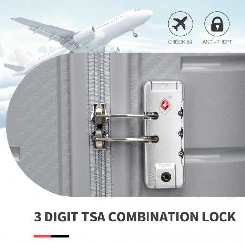 Easy Luggage K2091L - Kono Multi Texture Hard Shell PP Suitcase With TSA Lock And Vanity Case 4 Pieces Set - Classic Collection - Grey