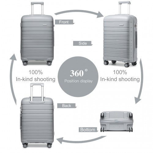 Easy Luggage K2091L - Kono Multi Texture Hard Shell PP Suitcase With TSA Lock And Vanity Case 4 Pieces Set - Classic Collection - Grey
