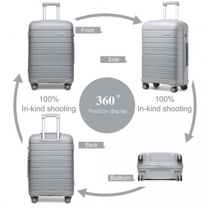 Easy Luggage K2091L - Kono Multi Texture Hard Shell PP Suitcase With TSA Lock And Vanity Case 4 Pieces Set - Classic Collection - Grey