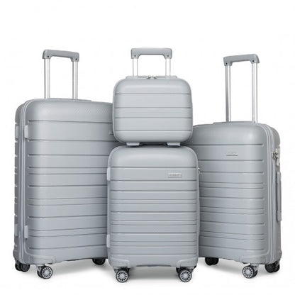 Easy Luggage K2091L - Kono Multi Texture Hard Shell PP Suitcase With TSA Lock And Vanity Case 4 Pieces Set - Classic Collection - Grey