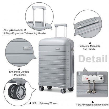 Easy Luggage K2091L - Kono Multi Texture Hard Shell PP Suitcase With TSA Lock And Vanity Case 4 Pieces Set - Classic Collection - Grey