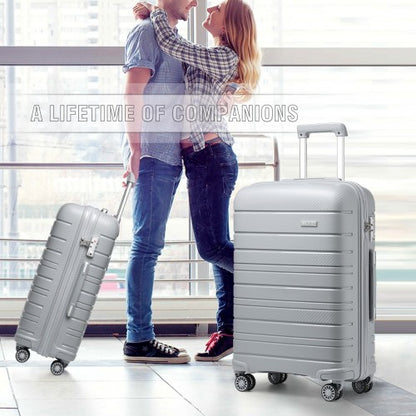 Easy Luggage K2091L - Kono Multi Texture Hard Shell PP Suitcase With TSA Lock And Vanity Case 4 Pieces Set - Classic Collection - Grey